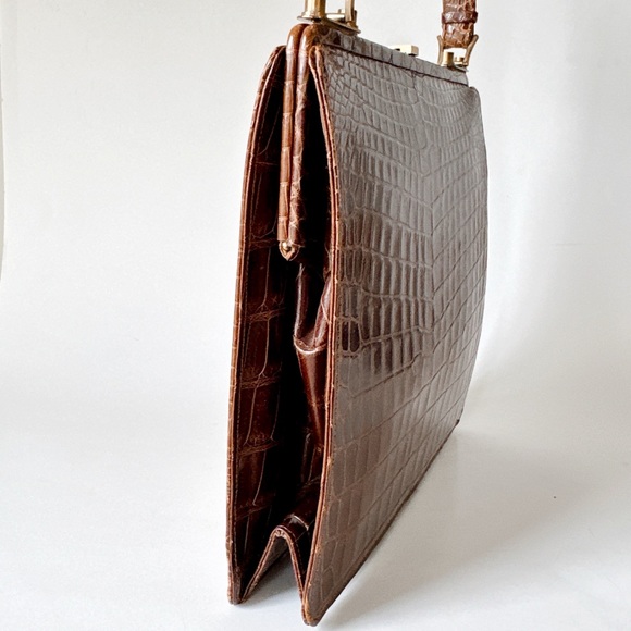 Vintage 120 Jahre Leder Schüler Crocodile Skin Bag - Picture 8 of 12
